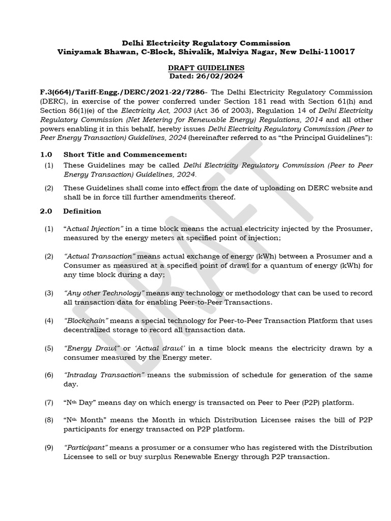 DERC Peer-to-Peer Energy Guidelines 2024 | PDF | Electricity | Electric ...