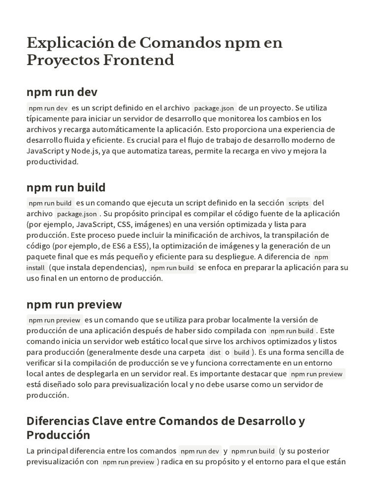Comandos npm para Proyectos Frontend | PDF | Script Java | HTML