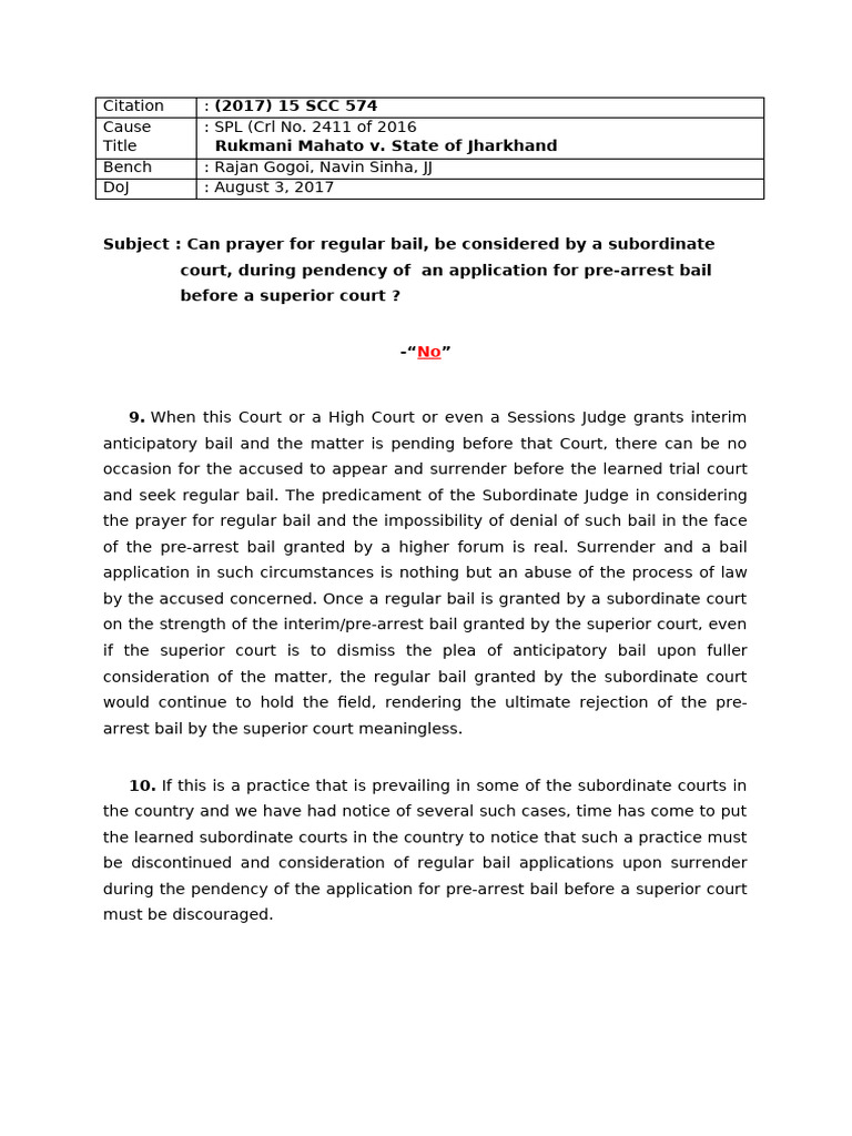Subordinate Court Bail Guidelines | PDF