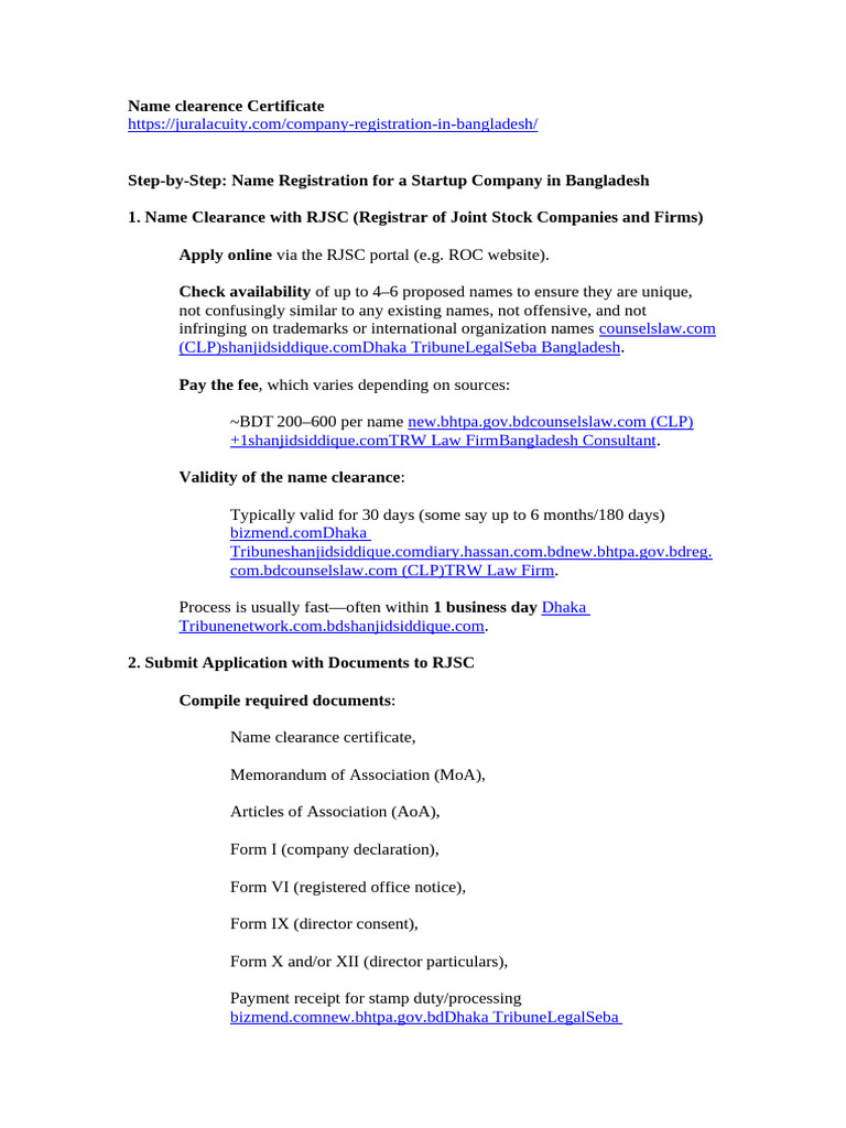RJSC Name Clearance Application Guide | PDF | Articles Of Association ...
