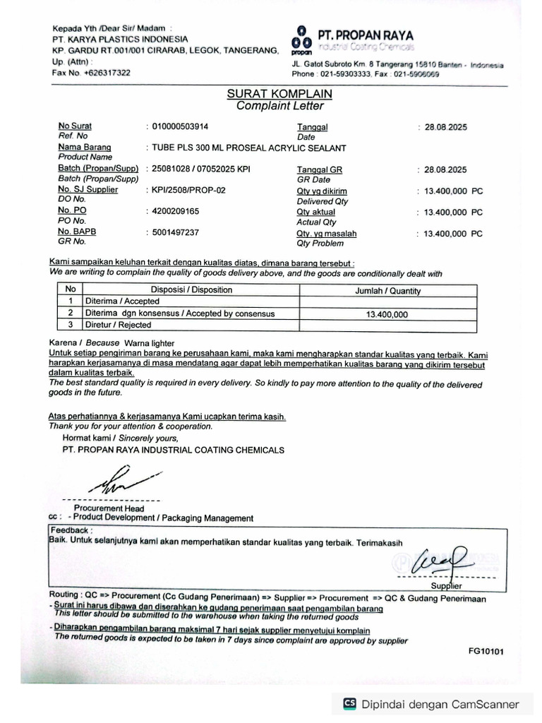Surat Komplain | PDF