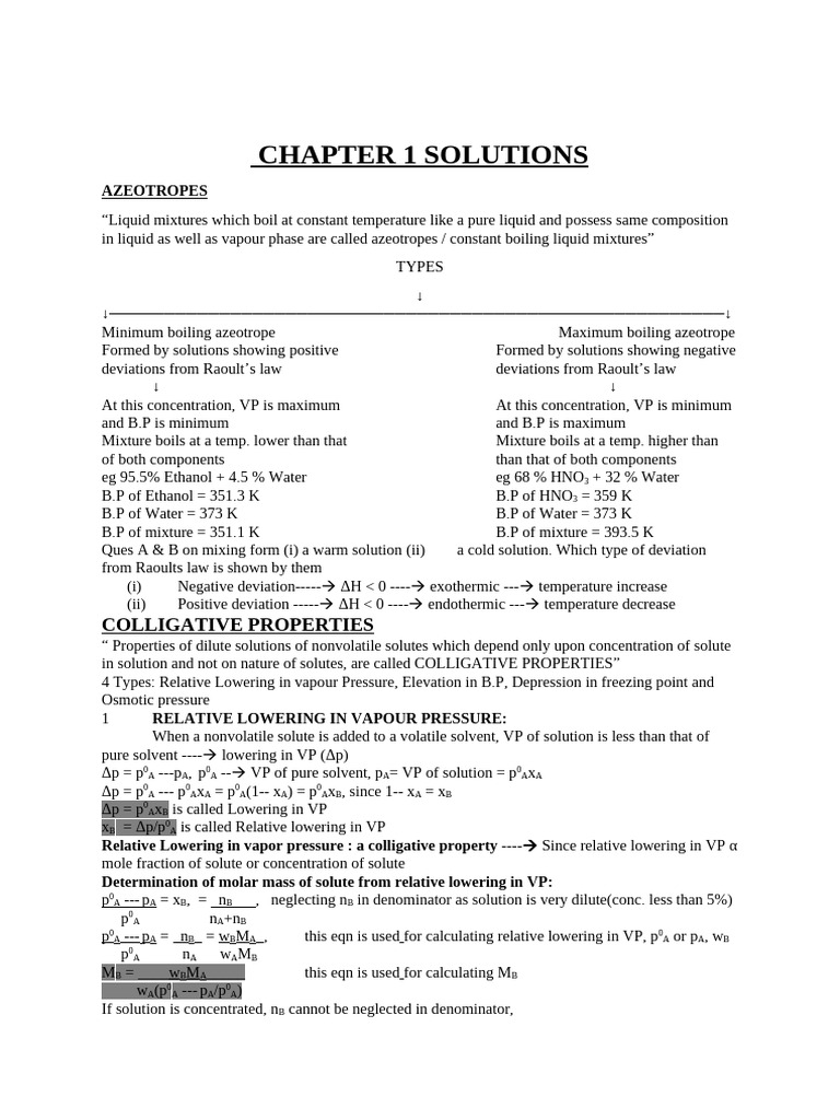 CH 1 Solutions (Notes II) | PDF | Osmosis | Dissociation (Chemistry)