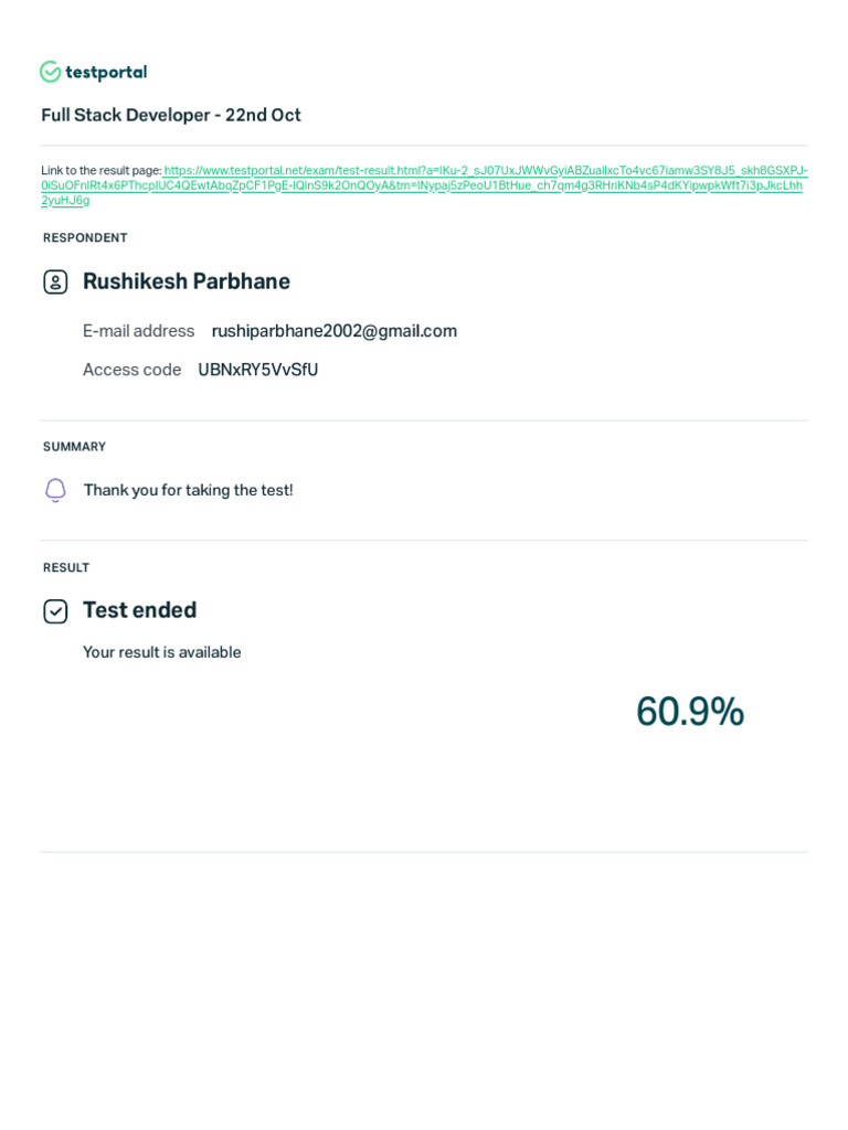 Full Stack Developer - 22nd Oct - Test Summary | PDF
