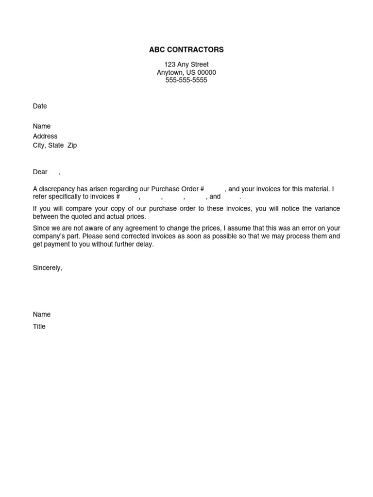 Invoice Discrepancy Notification Letter | PDF