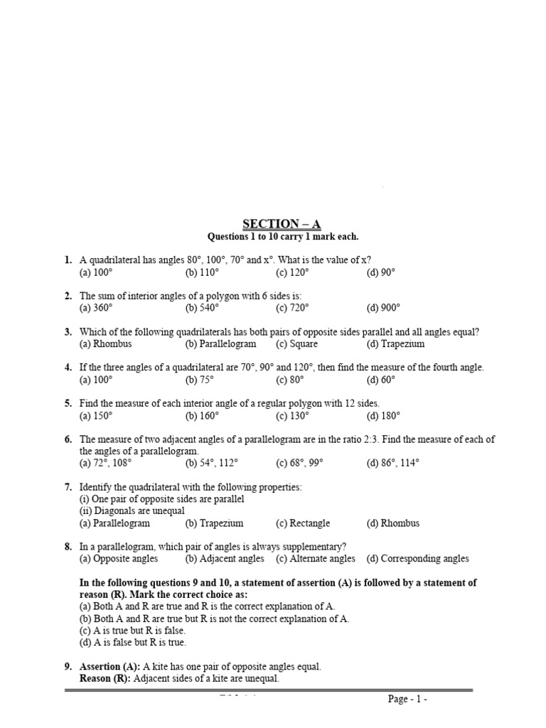 Class 8 Quadrilaterals Practice Paper | PDF | Rectangle | Geometry
