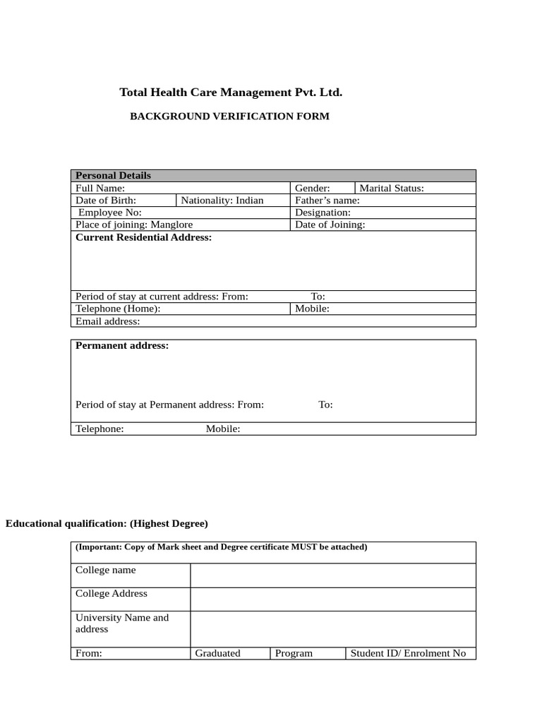 Background Verification Form Template | PDF | Temporary Work | Justice