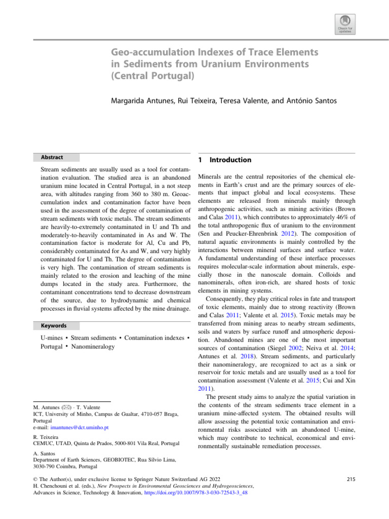 Trace Element Contamination in Uranium Mine Sediments | PDF | Earth ...