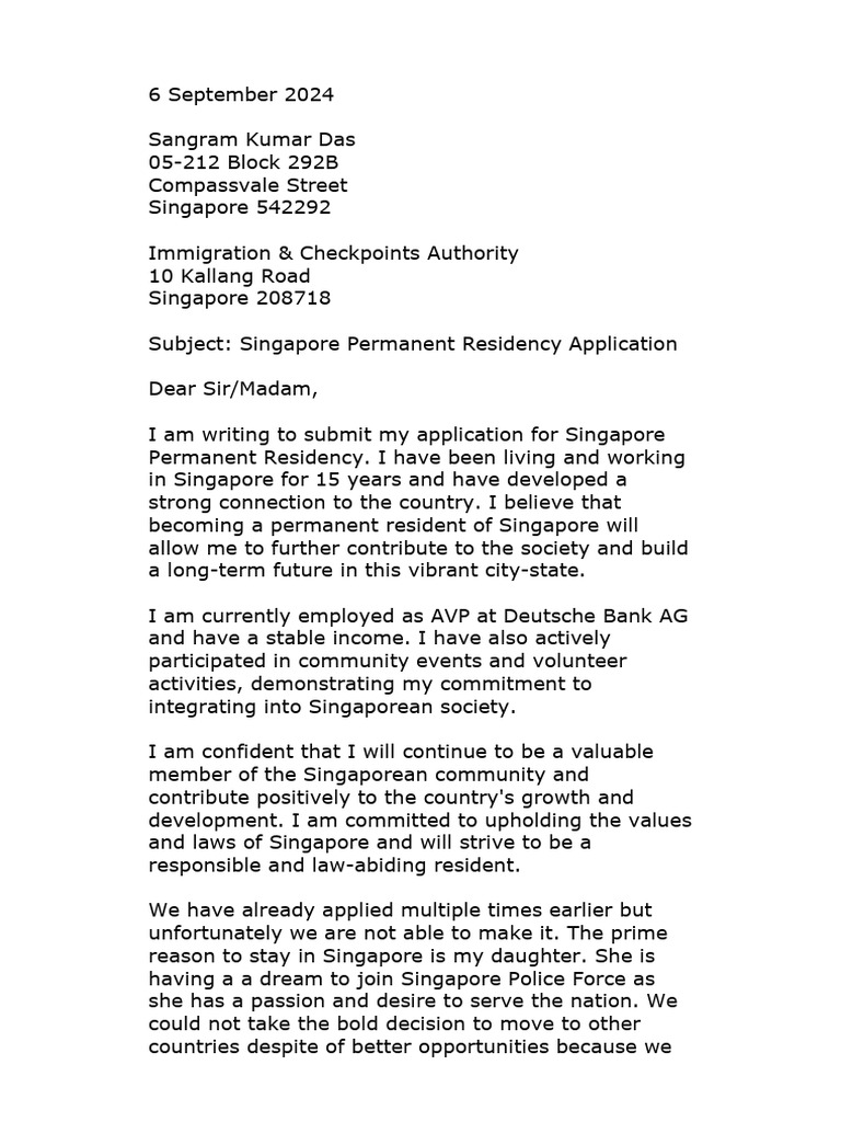 Singapore PR Application by Sangram Das | PDF