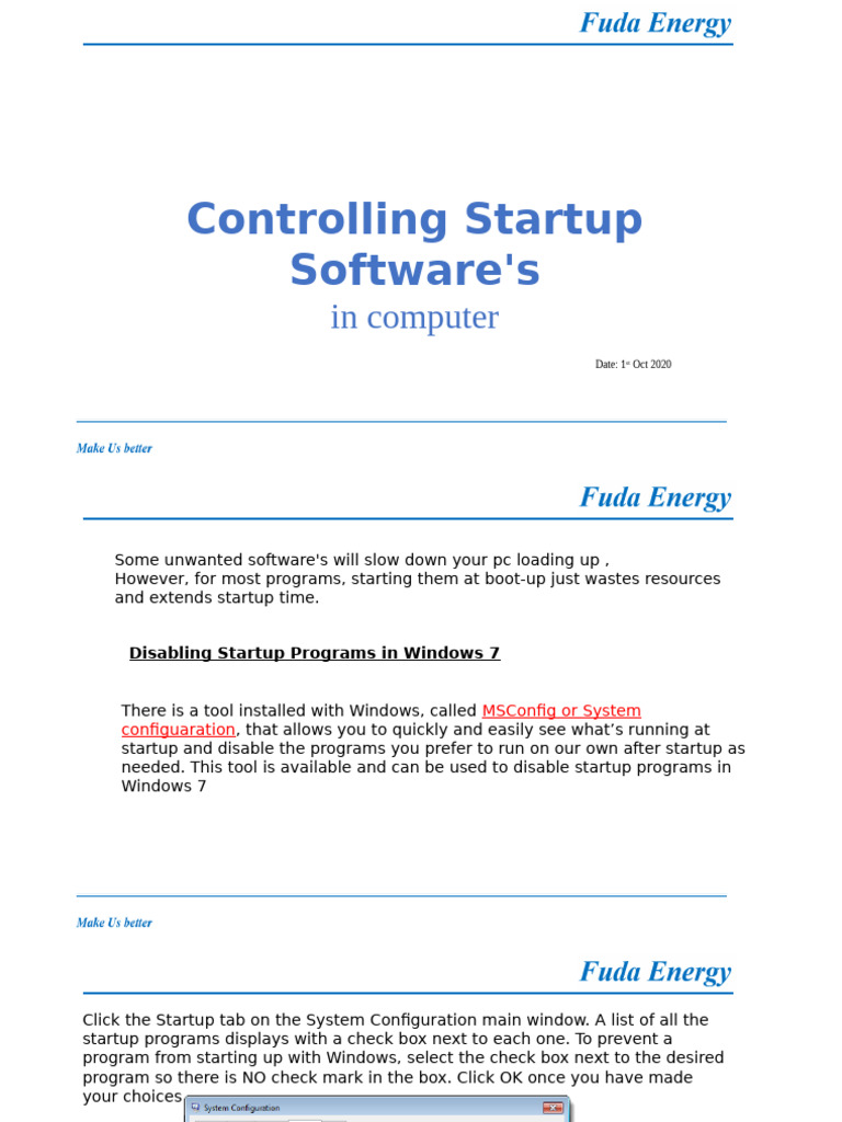 Disable Startup Programs in Windows 7 & 10 | PDF