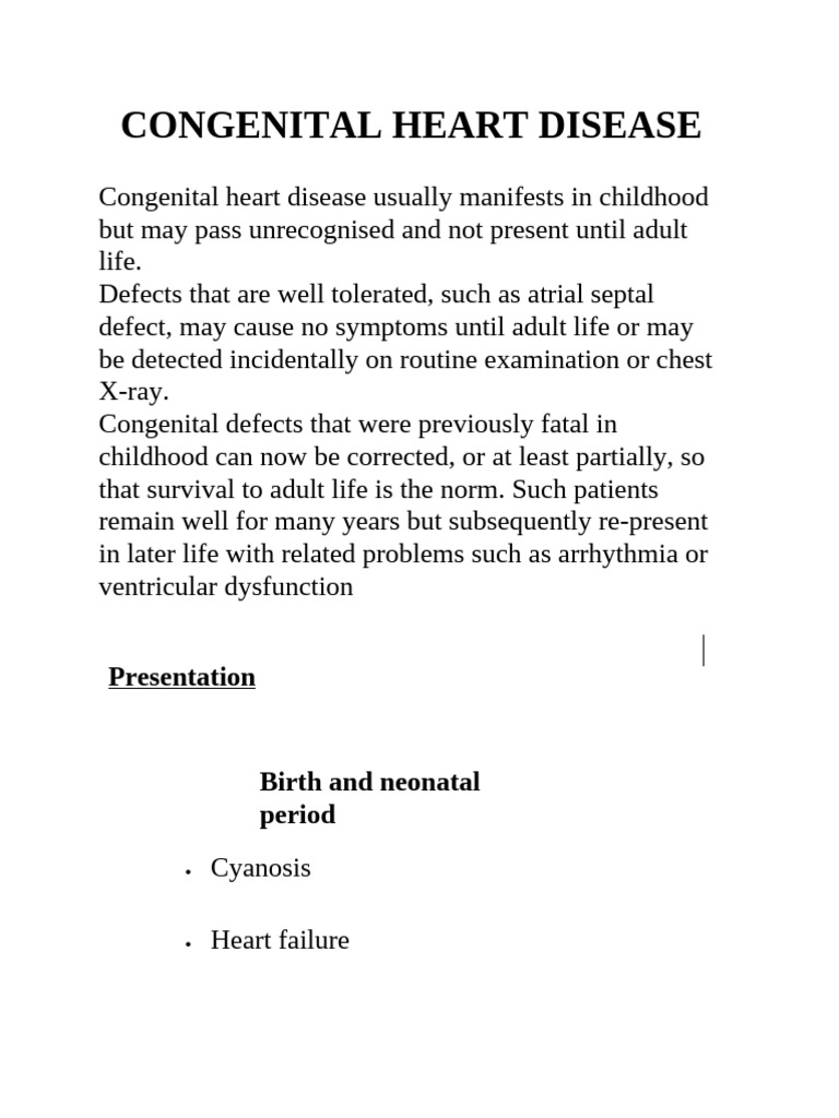 Congenital Heart Disease | PDF | Congenital Heart Defect | Heart