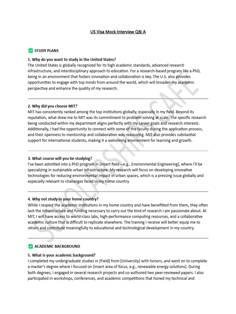 US Visa Mock Interview Guide for PhD | PDF | Doctor Of Philosophy ...