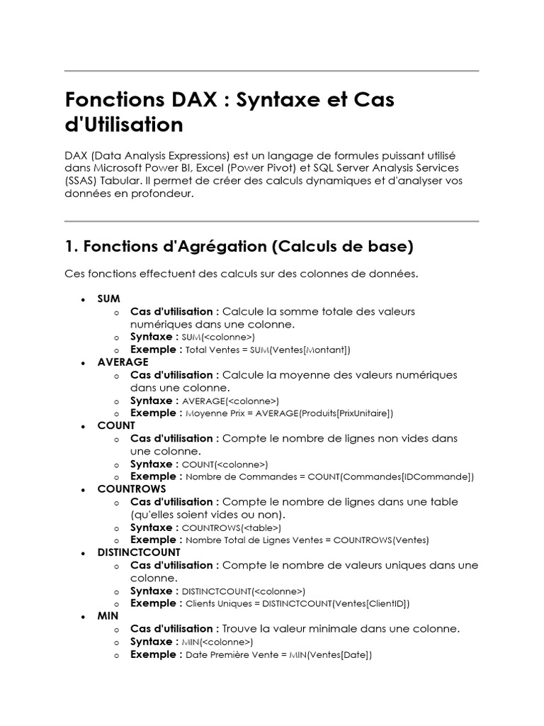 Fonctions DAX : Guide Pratique et Syntaxe | PDF | Génie logiciel ...