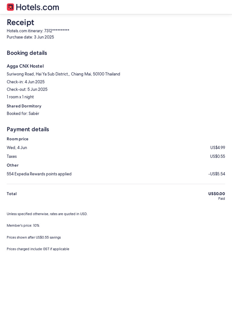 Receipt: Booking Details | PDF