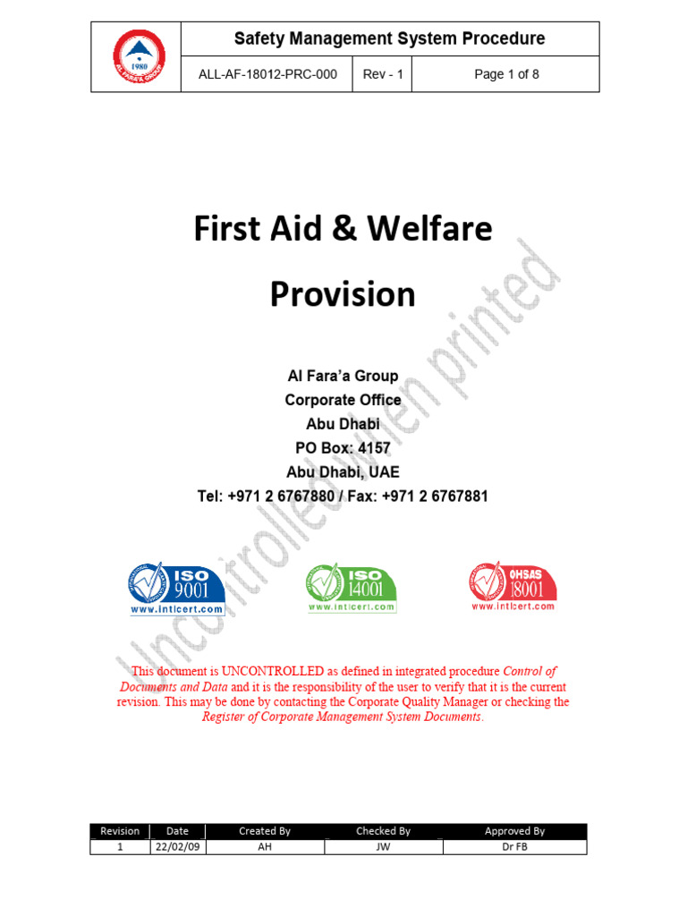 First Aid & Welfare Procedure Guide | PDF | First Aid | Personal ...