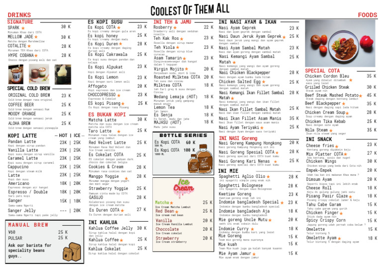 Menu Minuman dan Makanan COTA | PDF
