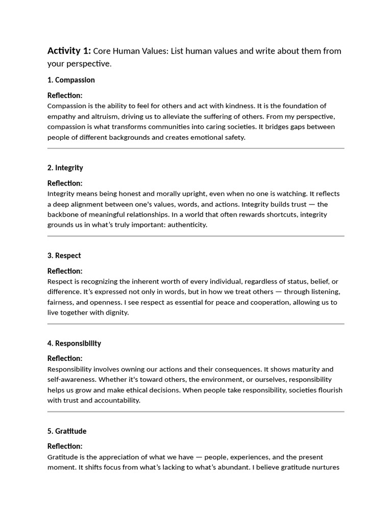Core Human Values and Personal Aspirations | PDF | Courage | Compassion
