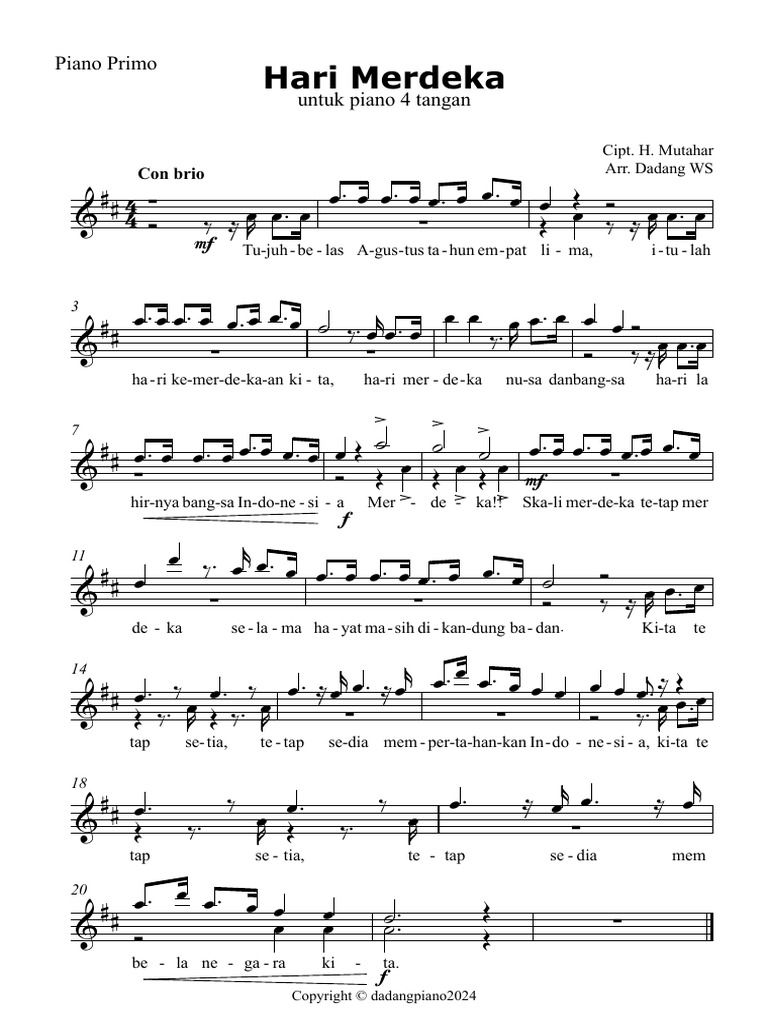 Piano pour 4 mains : Hari Merdeka | PDF