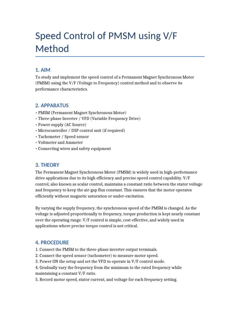 PMSM Speed Control via V/F Method | PDF