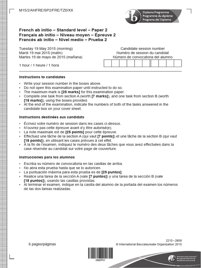Épreuve 2 Français ab initio SL | PDF | Repas