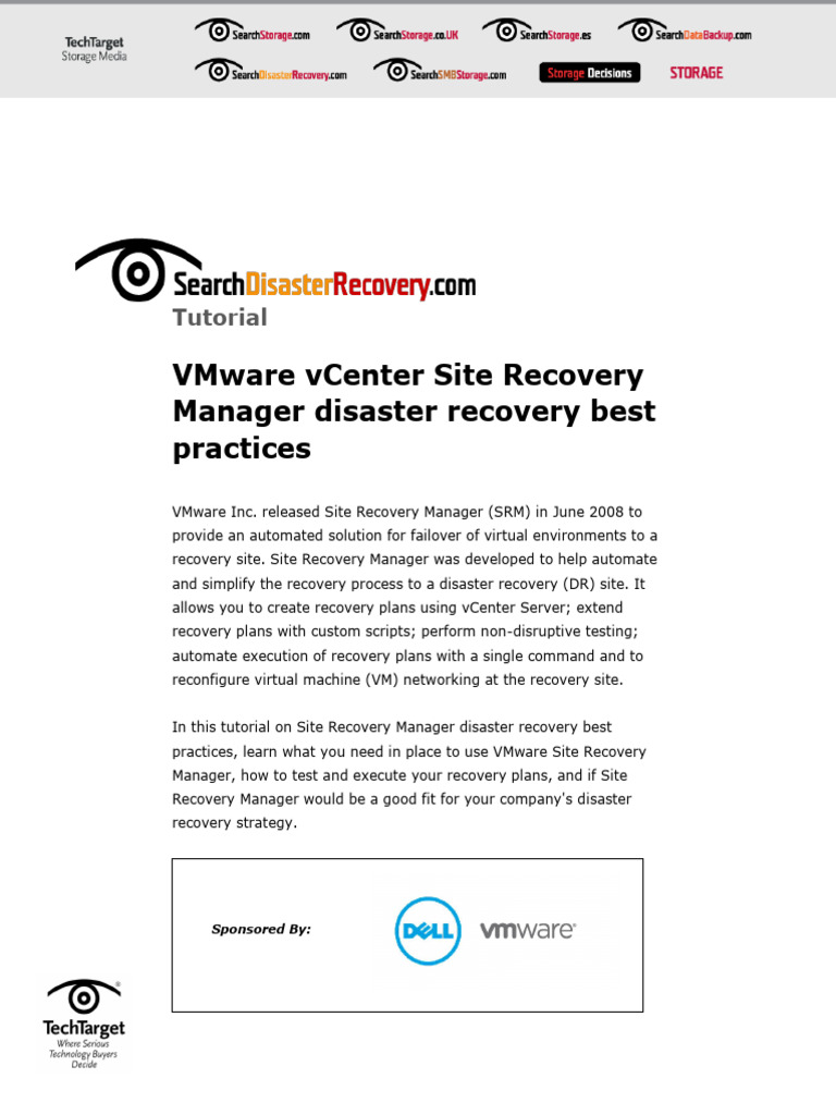 VMware SRM Disaster Recovery Best Practices | PDF | Virtual Machine ...