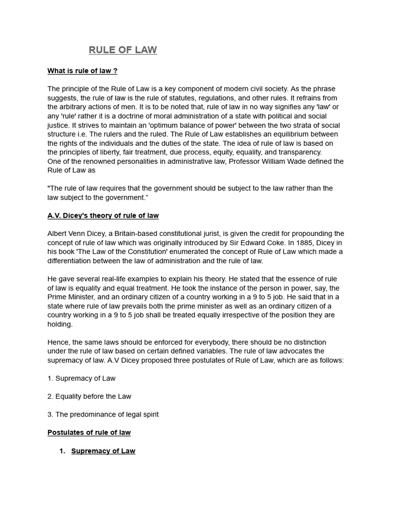 Rule of Law in Administrative Law | PDF | Rule Of Law | Justice