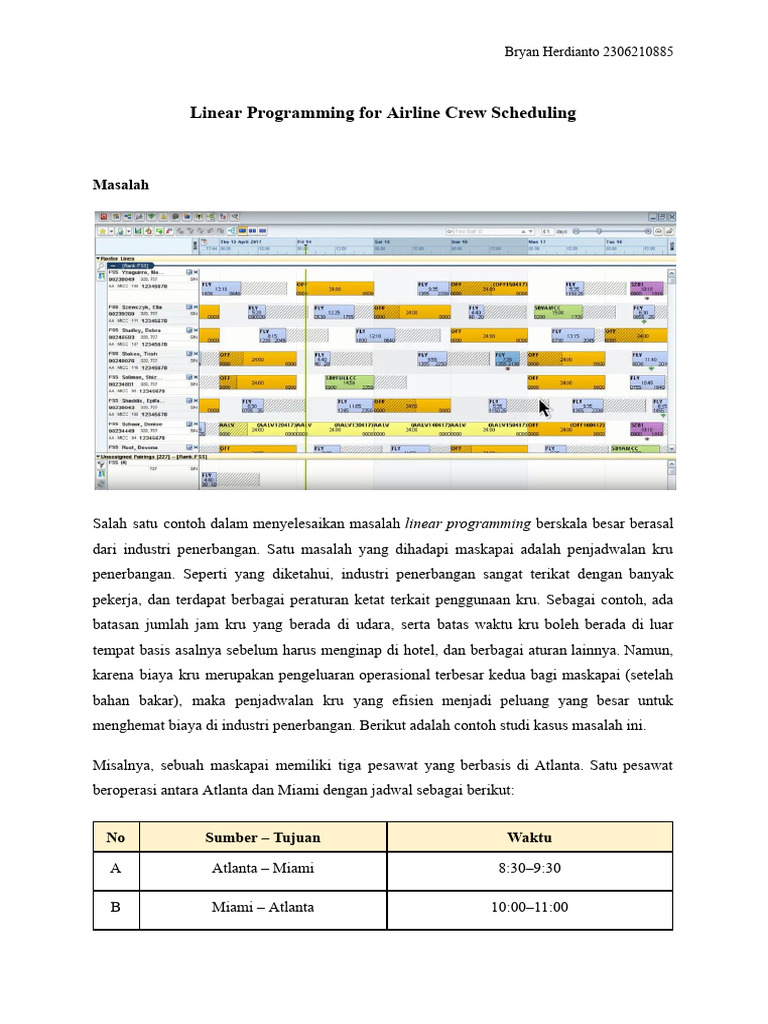 Linear Programming For Airline Crew Scheduling - Bryan Herdianto | PDF