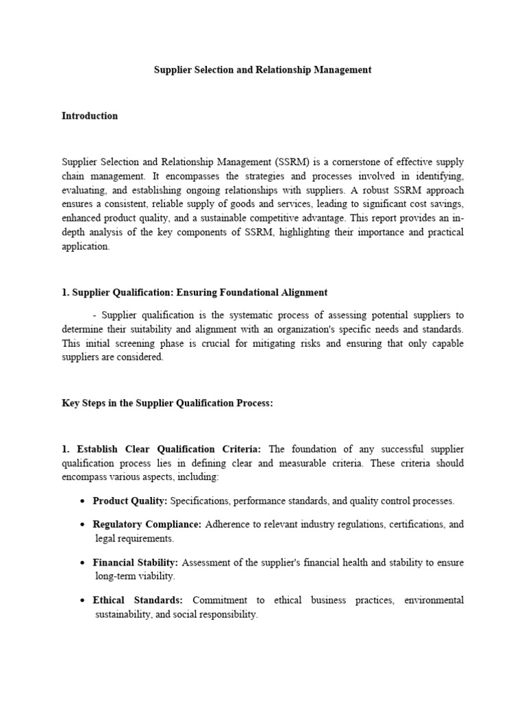 Supplier Selection & Relationship Management | PDF | Supply Chain | Audit