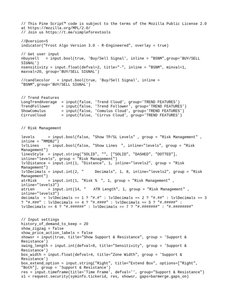 Frost Algo v3.0 Pine Script Code | PDF