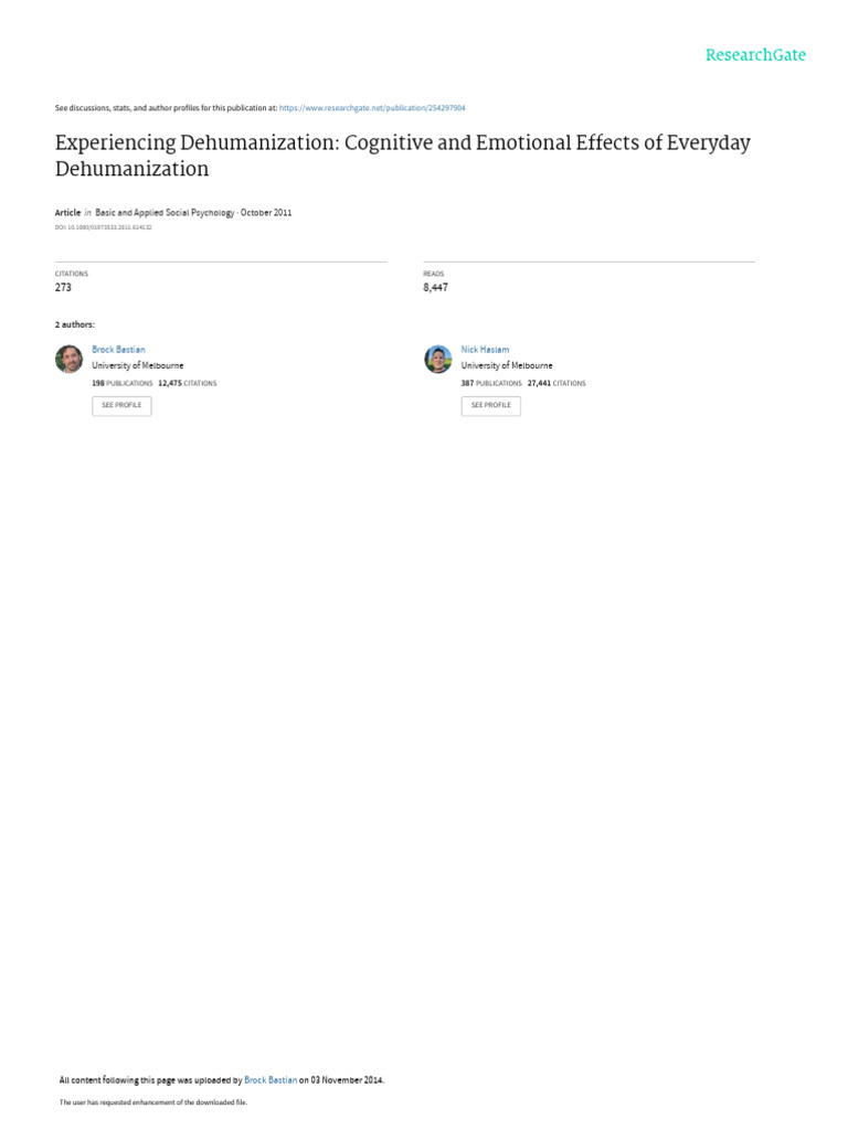 Effects of Everyday Dehumanization | PDF | Emotions | Disgust