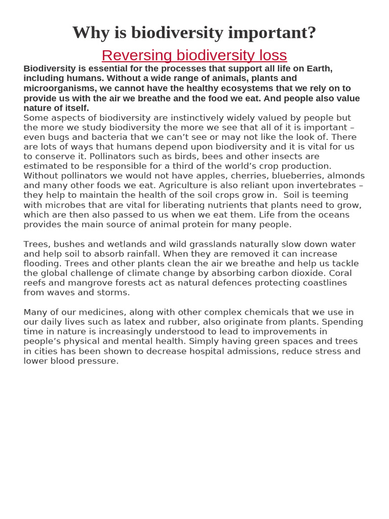 Importance of Biodiversity Explained | PDF