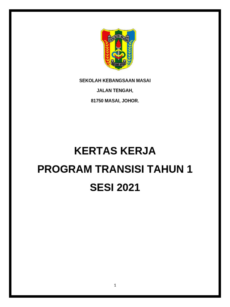 Kertas Kerja Transisi 2021 (SK Masai) Old | PDF