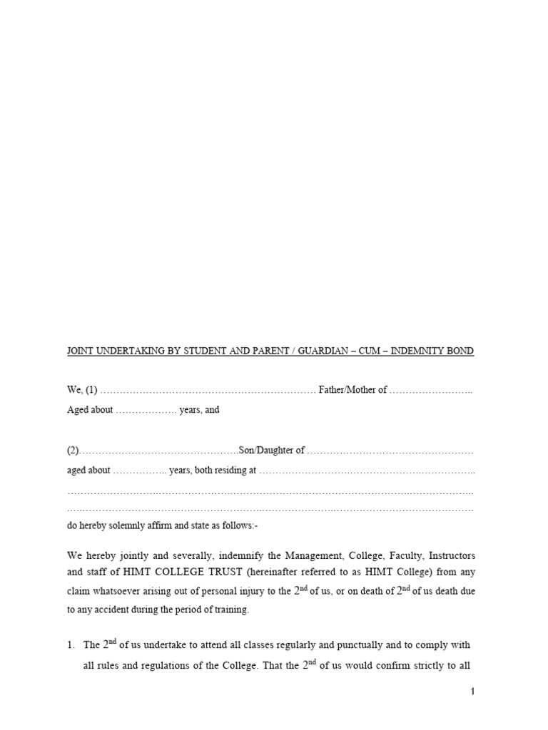 Student-Parent Indemnity Bond for HIMT College | PDF | Arbitration ...