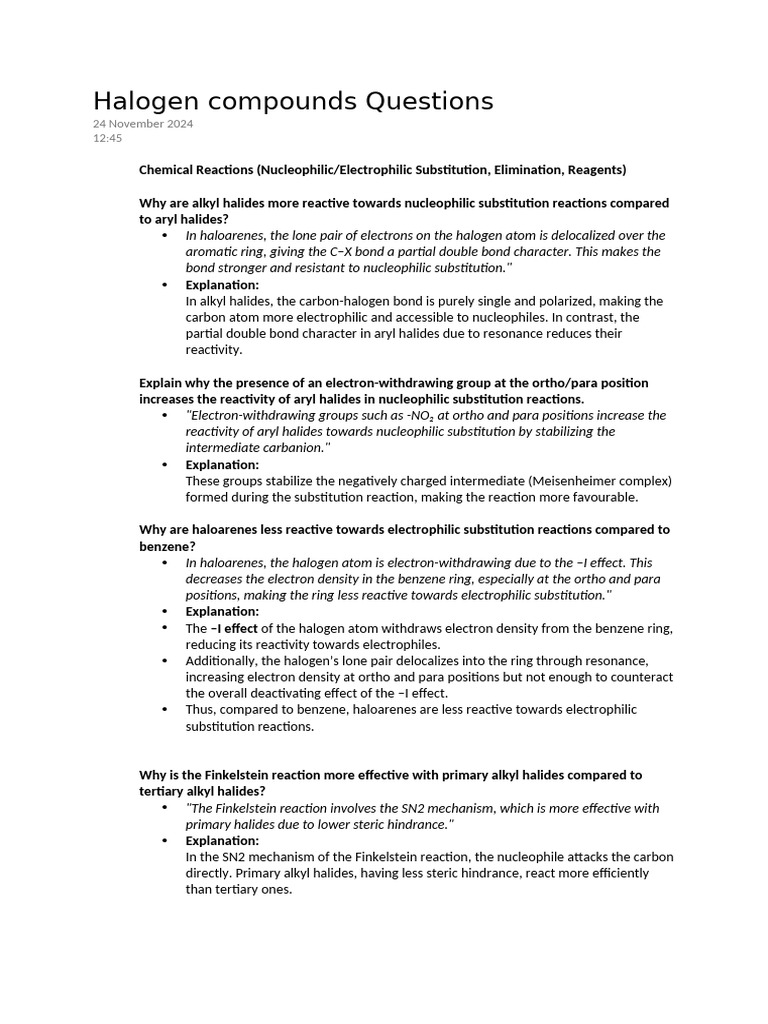 Halogen Compounds: Reactivity & Properties | PDF | Chemical Reactions ...