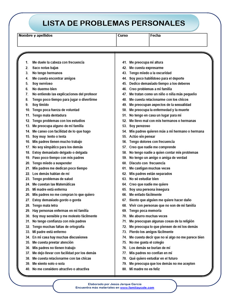 Lista de Problemas Personales Comunes | PDF