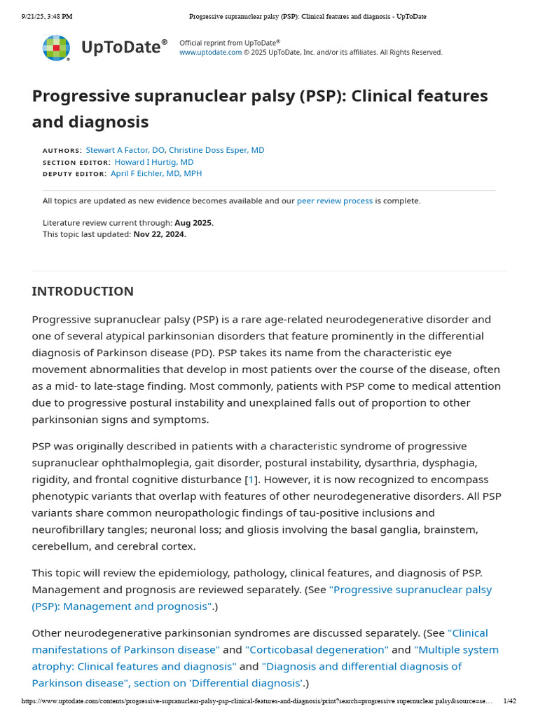 Progressive Supranuclear Palsy Overview | PDF | Parkinson's Disease ...