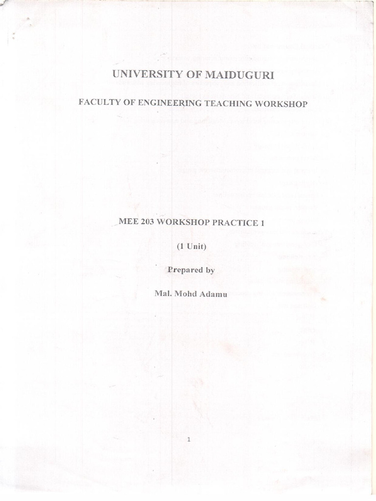 Mee 203 Workshop Practice 1. | PDF