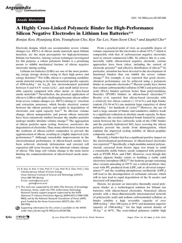 High-Performance Silicon Anode Binder | PDF | Lithium Ion Battery ...