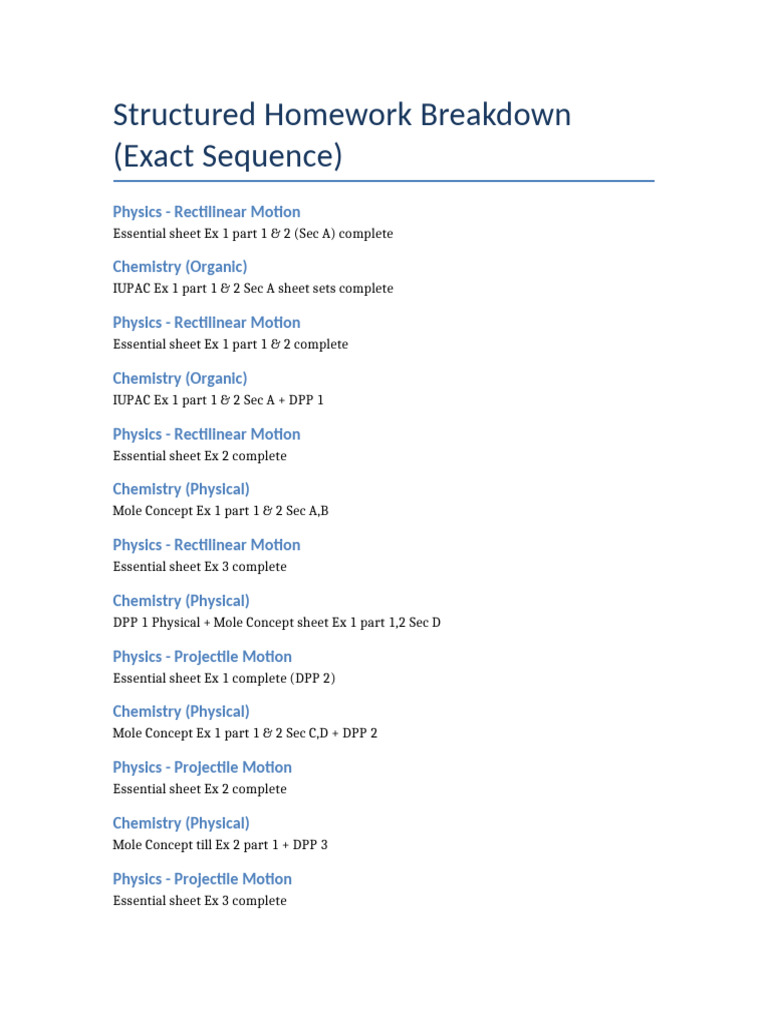 Structured Homework for Physics and Chemistry | PDF
