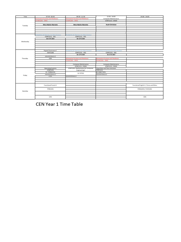 CEN Course Timetable Overview | PDF | Computing | Information And ...