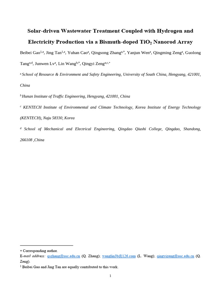 Bismuth-Doped TiO2 Nanorod Wastwater Treatment | PDF | X Ray ...