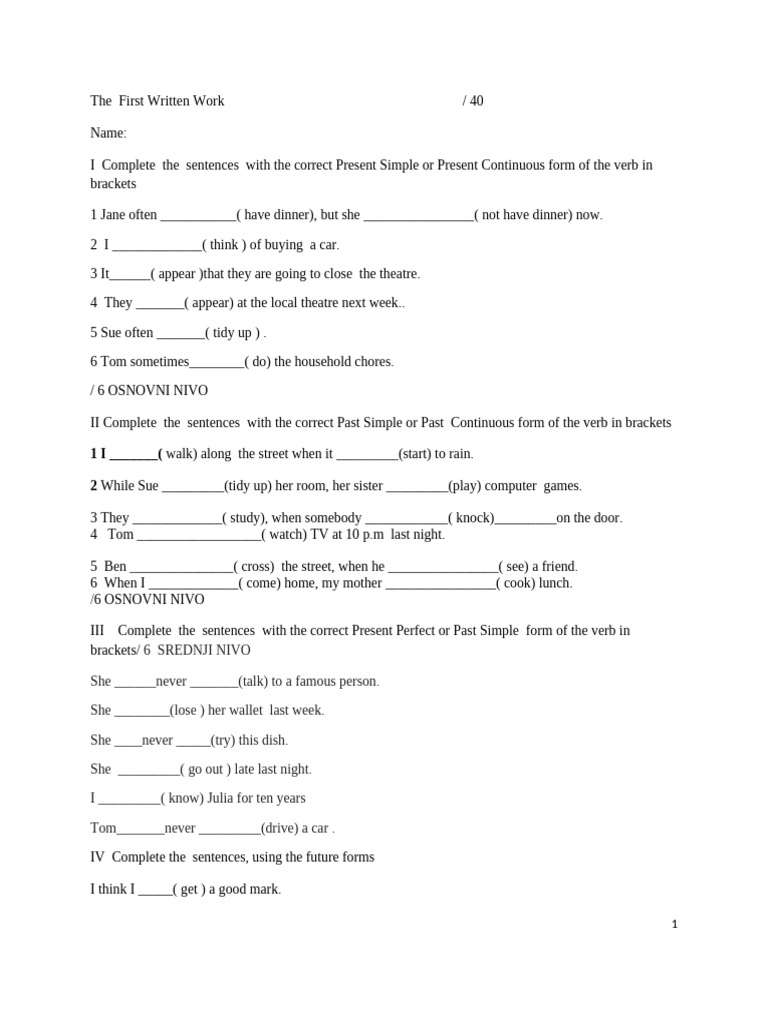 English Verb Tense Exercises | PDF | Language Mechanics | Grammar
