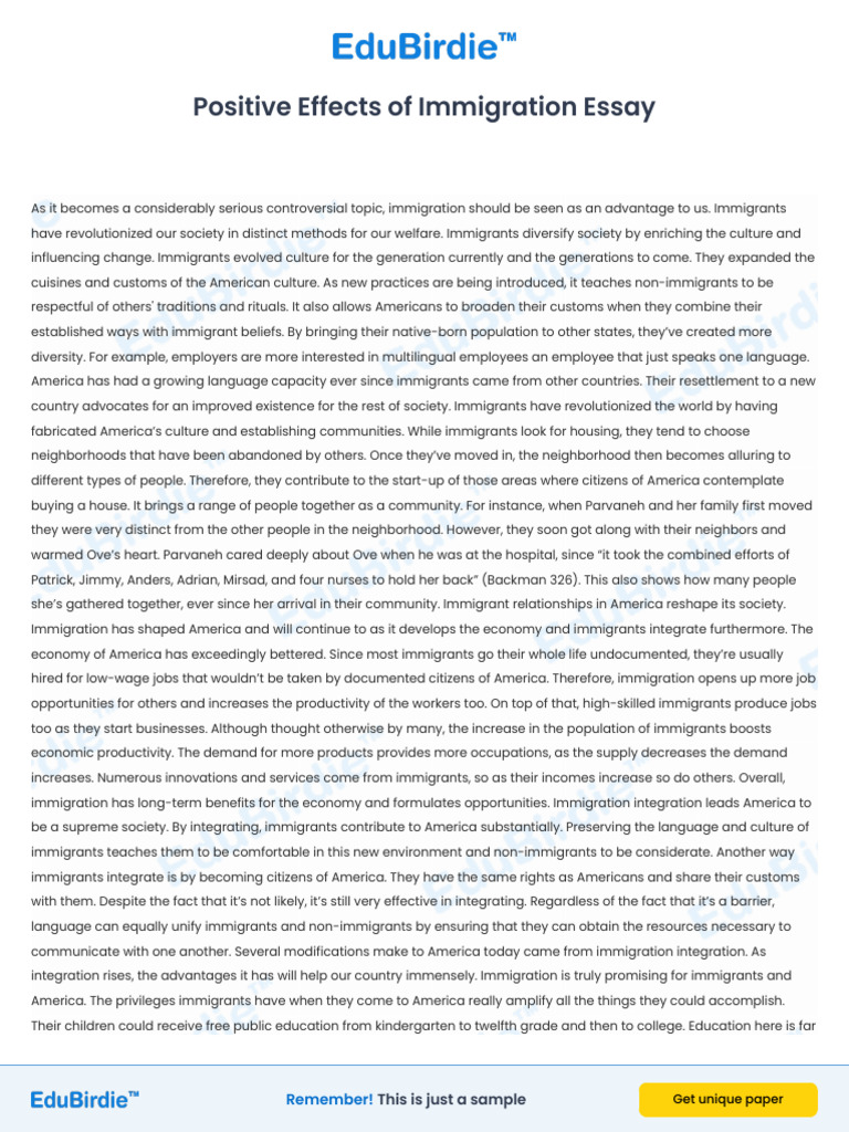 Positive Impacts of Immigration | PDF | Immigration | The United States