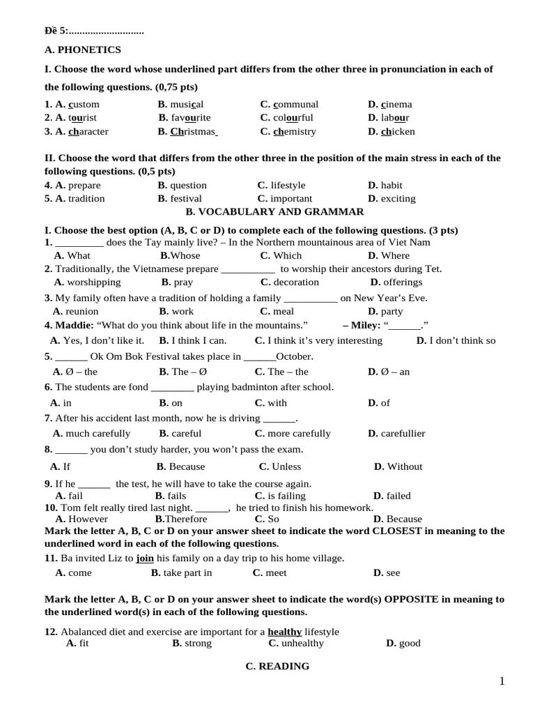 Phonetics and Vocabulary Practice Test | PDF