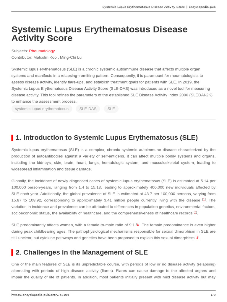 SLE Disease Activity Score Explained | PDF | Autoimmune Disease ...