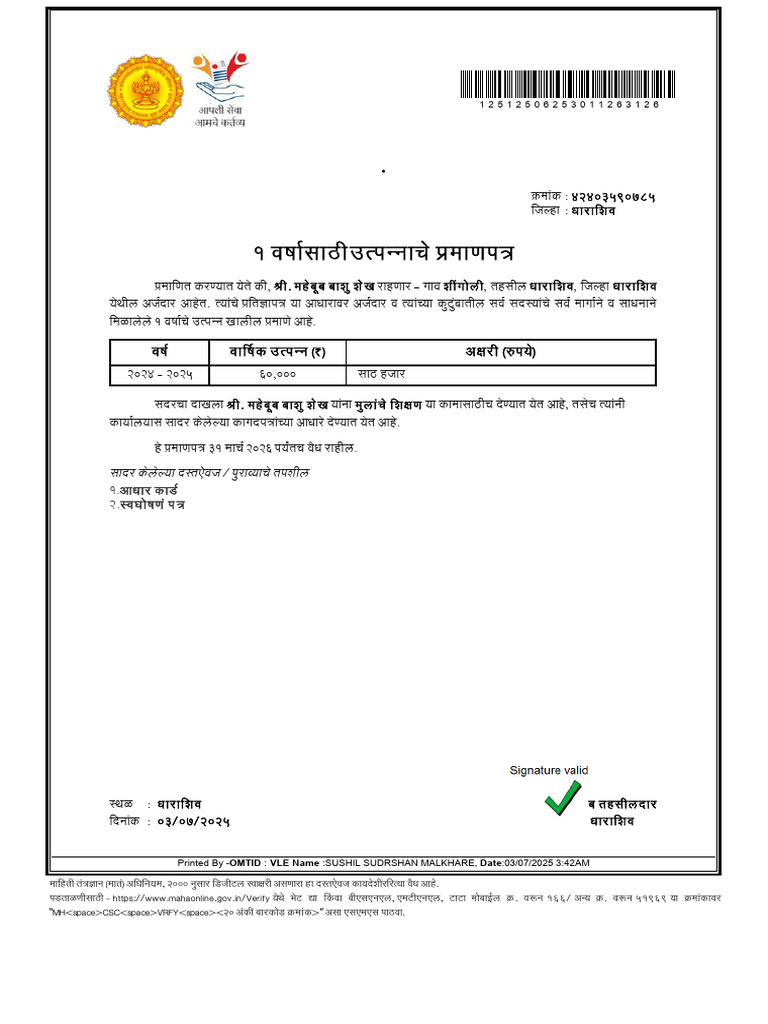 Maheboob Bashu Shaikh Income | PDF