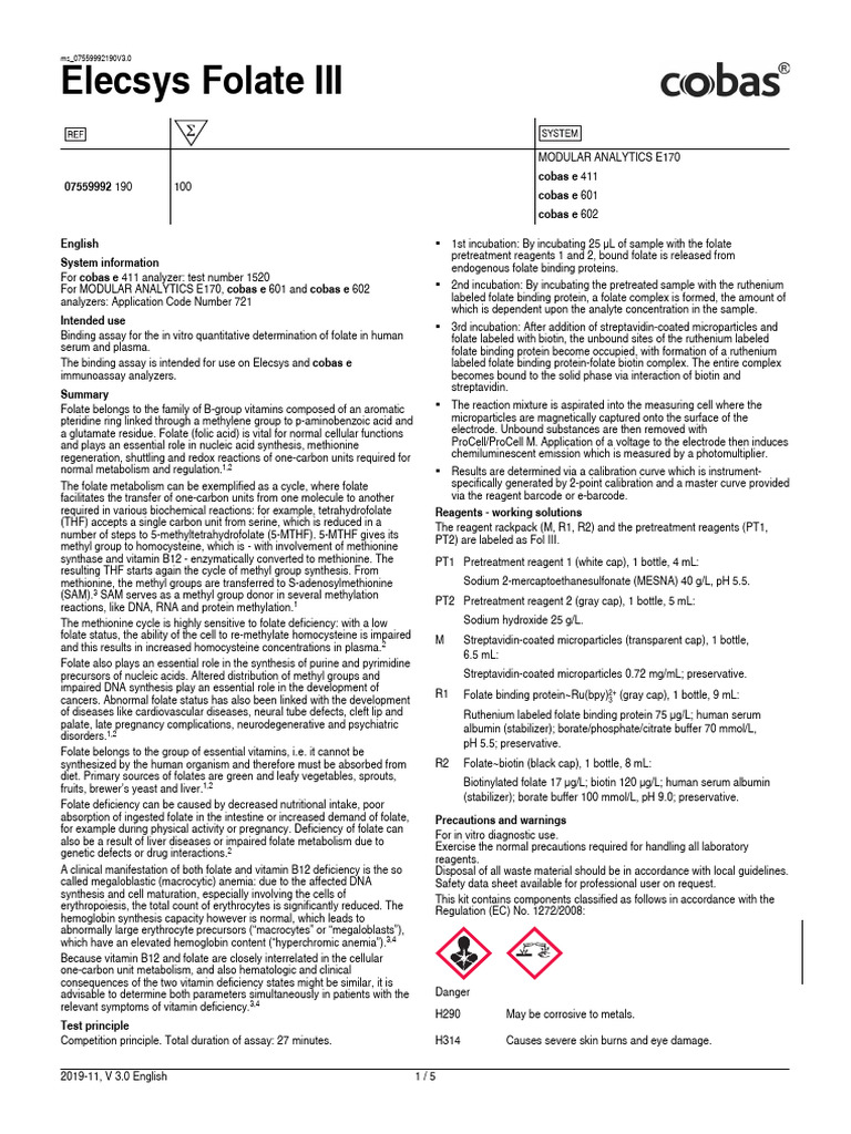 Elecsys Folate III Assay Overview | PDF | Detection Limit