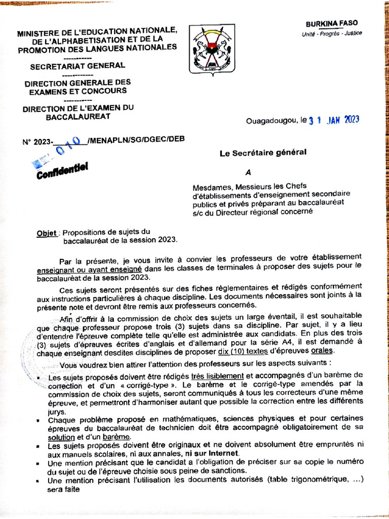 Lettre SG Épreuves Bac | PDF