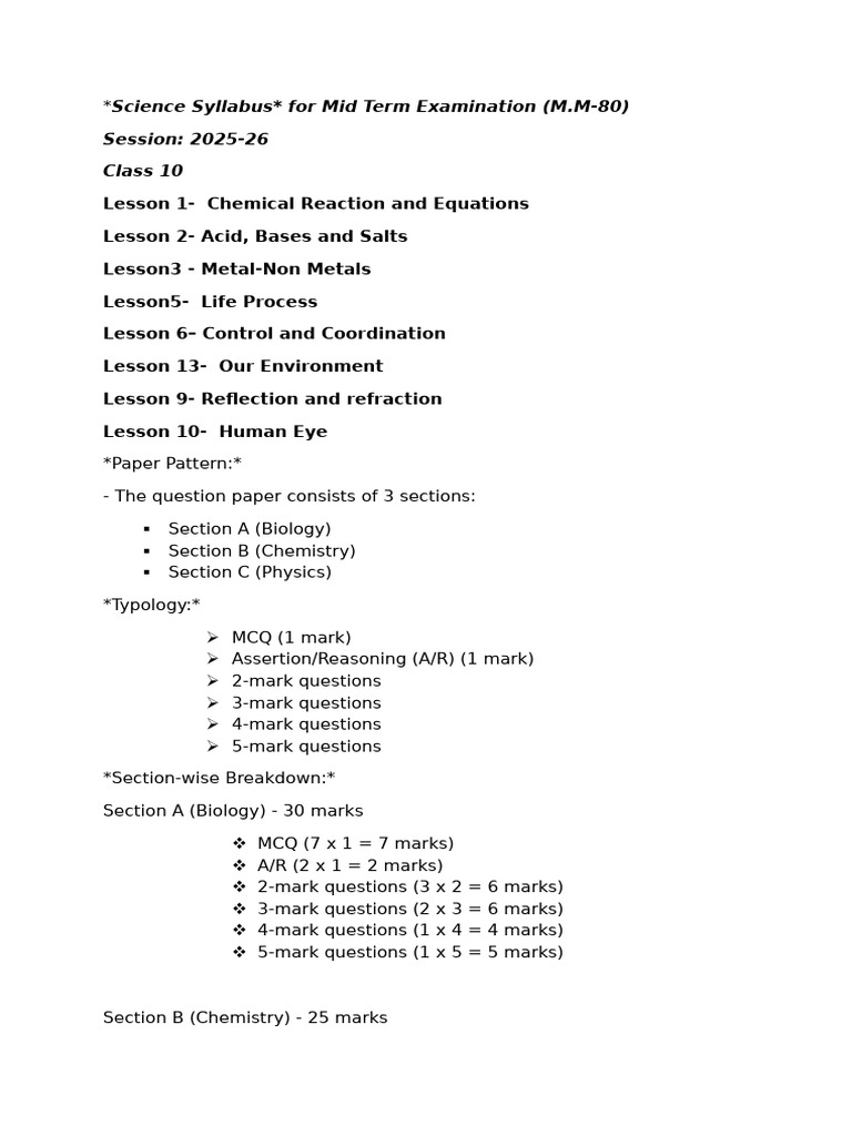Mid Term Exam Paper Pattern 2025-26 | PDF