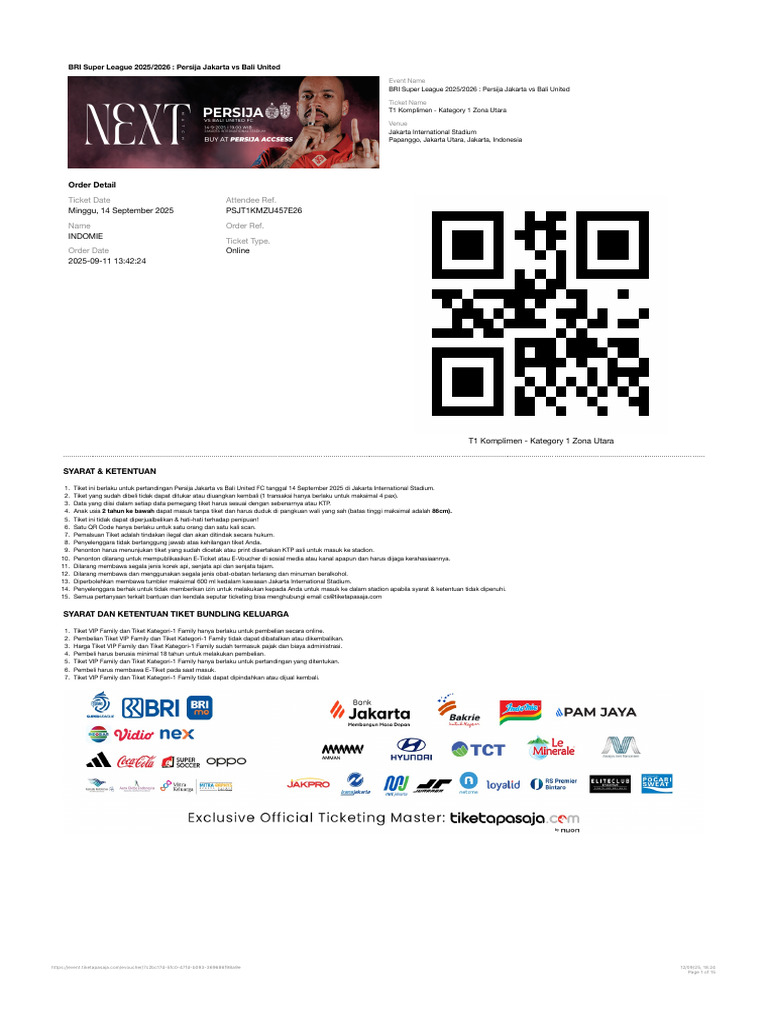 Tiket Persija vs Bali United 2025 | PDF