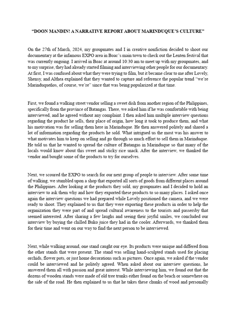 Marinduque Cultural Narrative Report | PDF